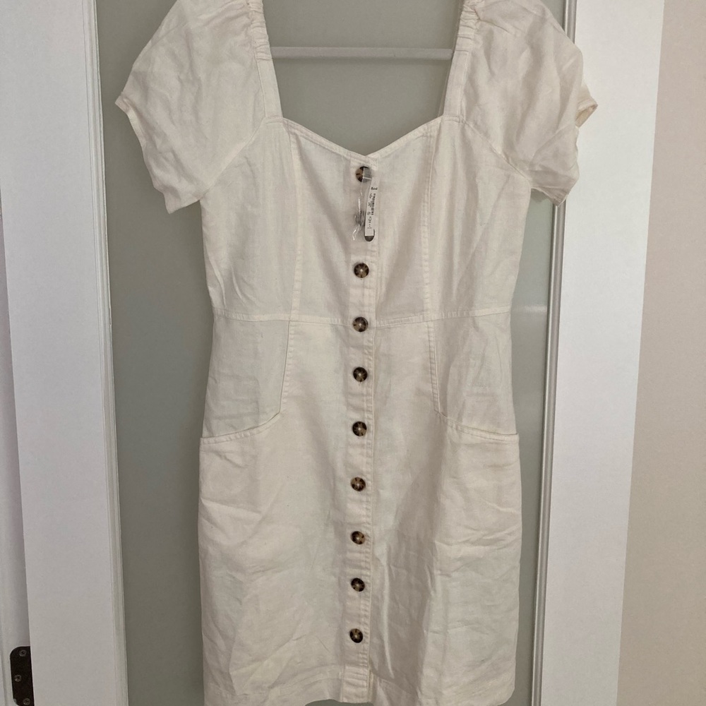 Madewell Cream Button-Front Puff Sleeve Mini Dress